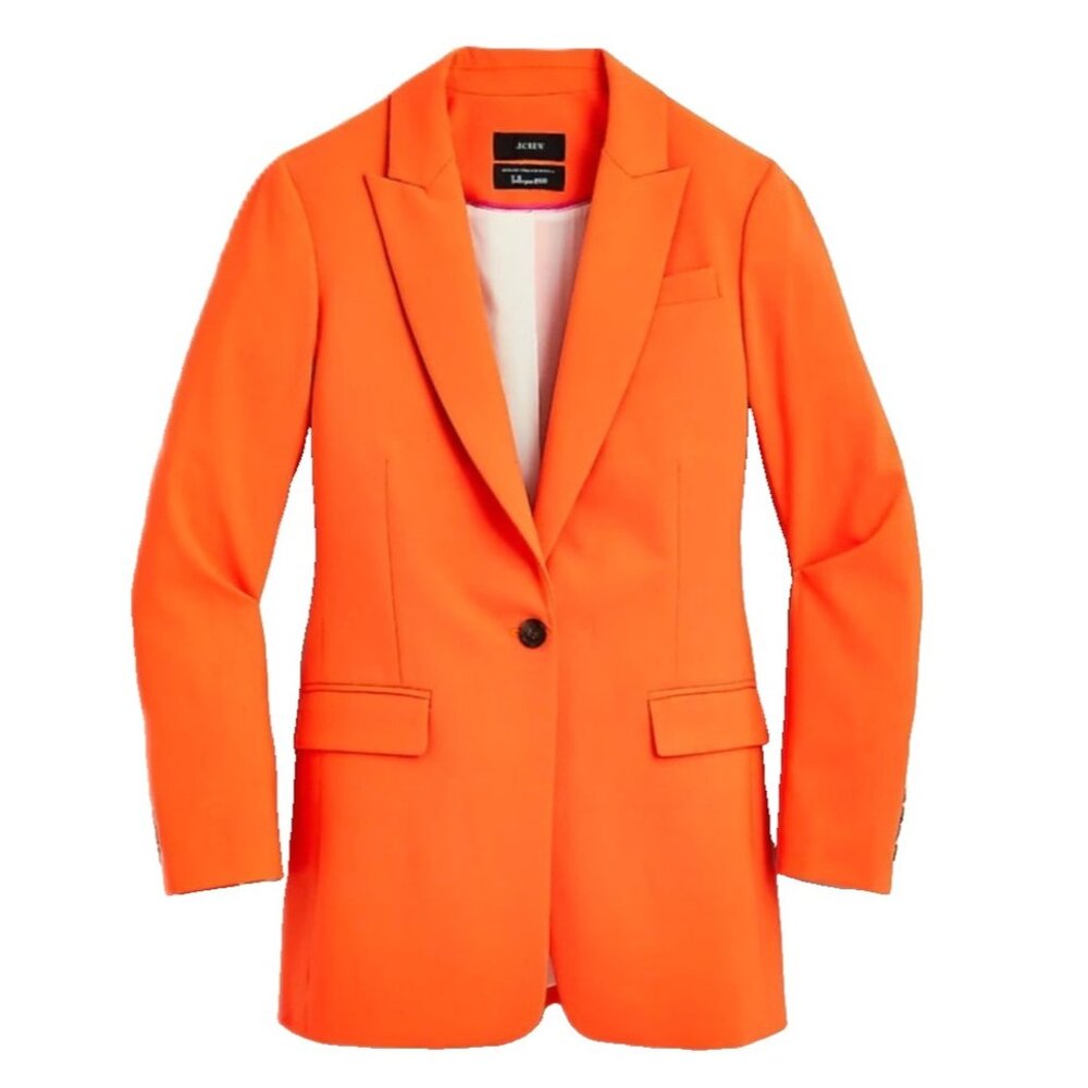 NWT J.Crew Long Parke Blazer in Neon Orange Italian Stretch Wool Jacket 4